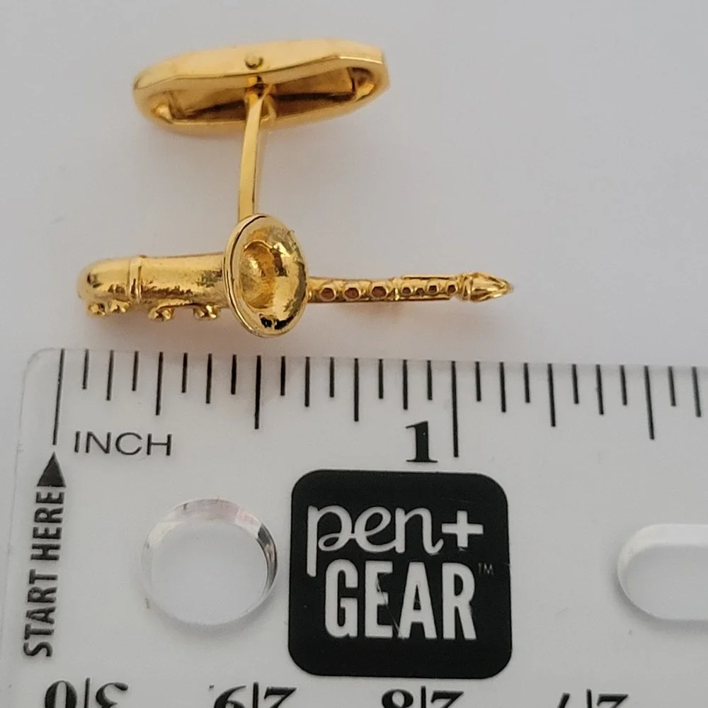 Dolce & Gabbana Mens Saxophone Cufflinks Gold Tone Made in Italy Music Theme